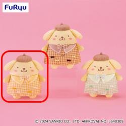 【イエロー】ポムポムプリン リボンいっぱい!ギンガムチェックぬいぐるみ