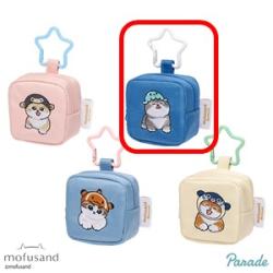 【ブルー】mofusand カラビナつき刺繍ミニポーチ